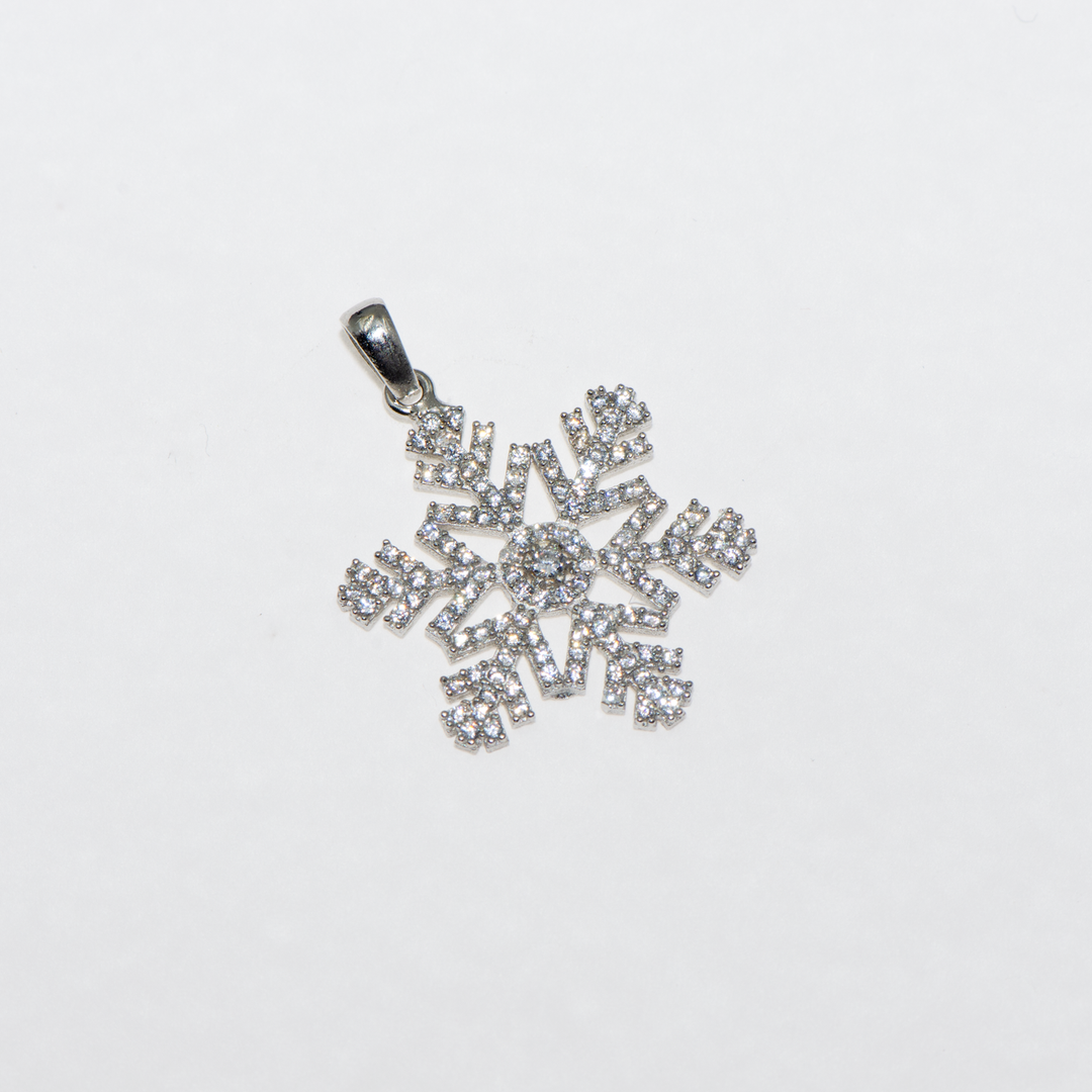 Großer 925 Silber Schneeflocken-Anhänger mit Zirkonsteinen