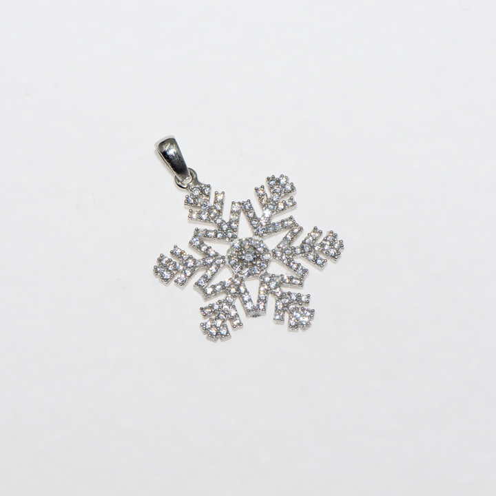 Großer 925 Silber Schneeflocken-Anhänger mit Zirkonsteinen