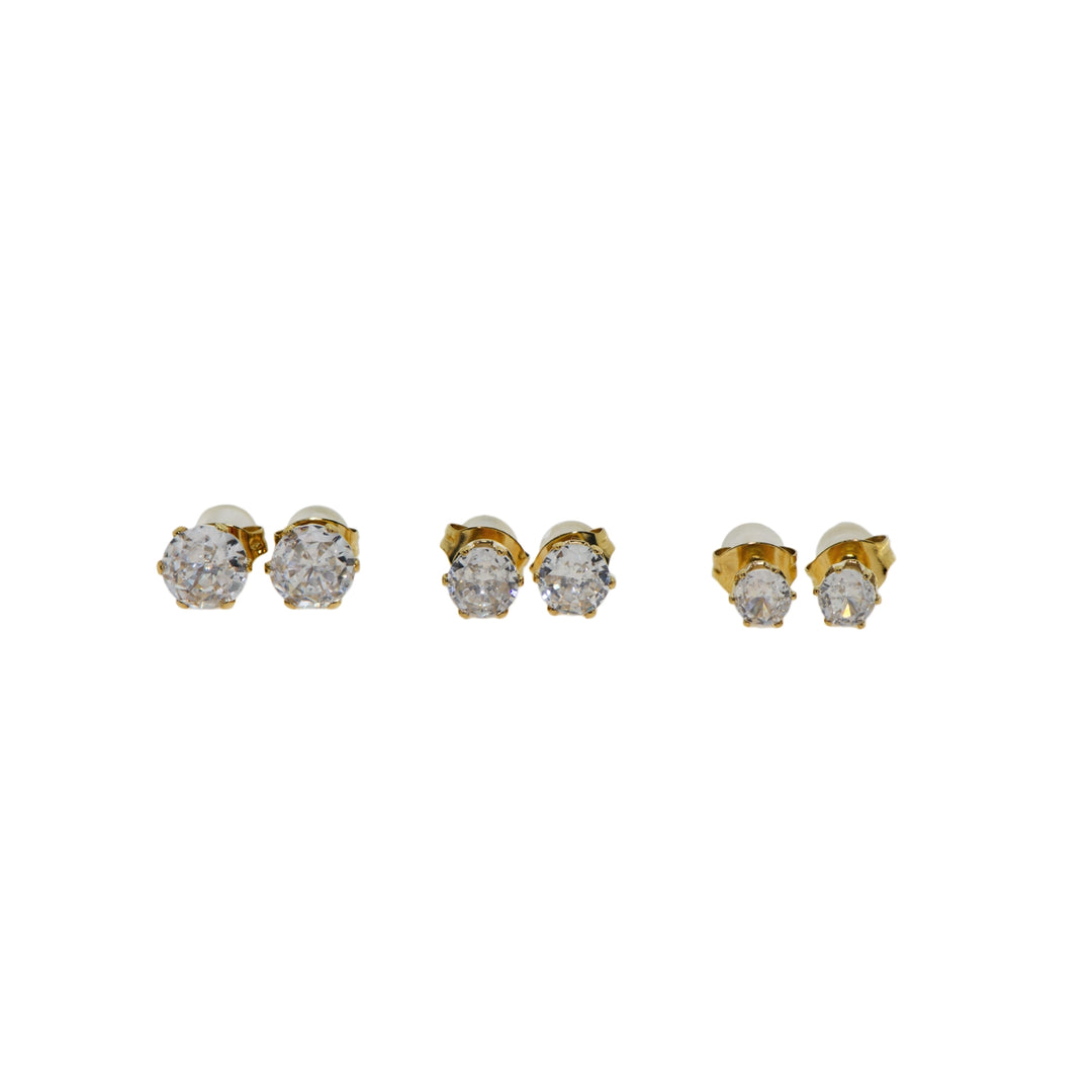 3er-Set Ohrstecker aus goldfarbenem Edelstahl mit Zirkonia (4.5 mm, 5.5 mm, 6.5 mm) – edel und stilvoll.