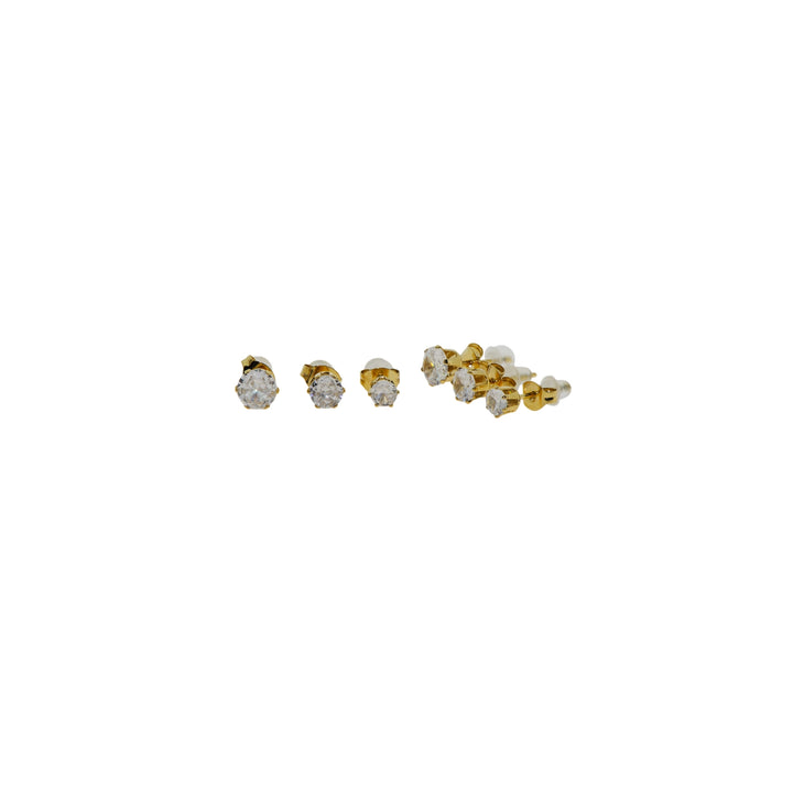 3er-Set Ohrstecker aus goldfarbenem Edelstahl mit Zirkonia (4.5 mm, 5.5 mm, 6.5 mm) – edel und stilvoll.