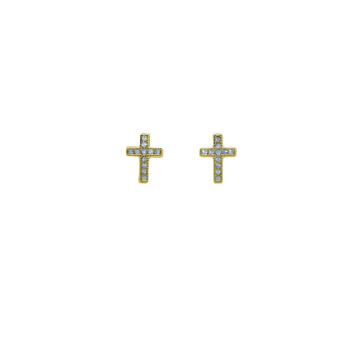  Vergoldete kleine Kreuz Ohrstecker aus Edelstahl, besetzt mit Zirkonia-Steinen.
