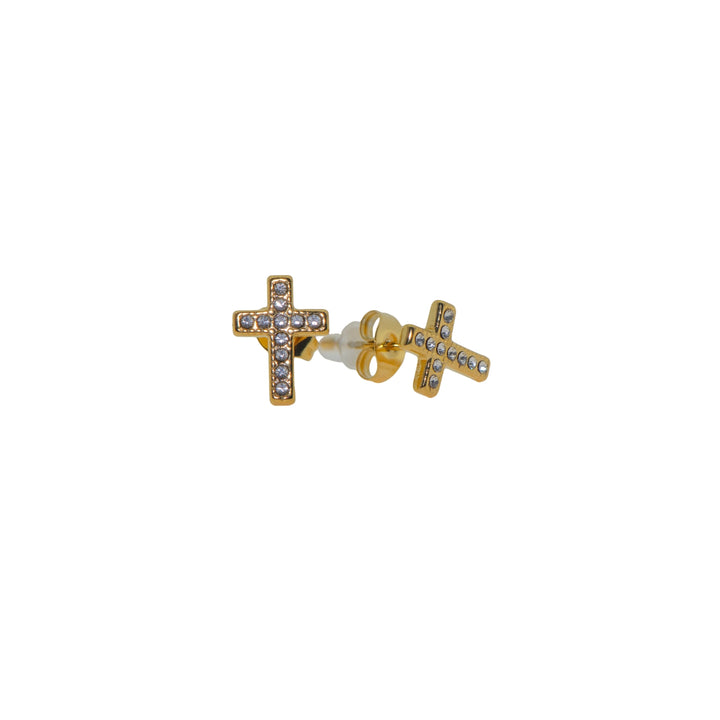 Vergoldete kleine Kreuz Ohrstecker aus Edelstahl, besetzt mit Zirkonia-Steinen.