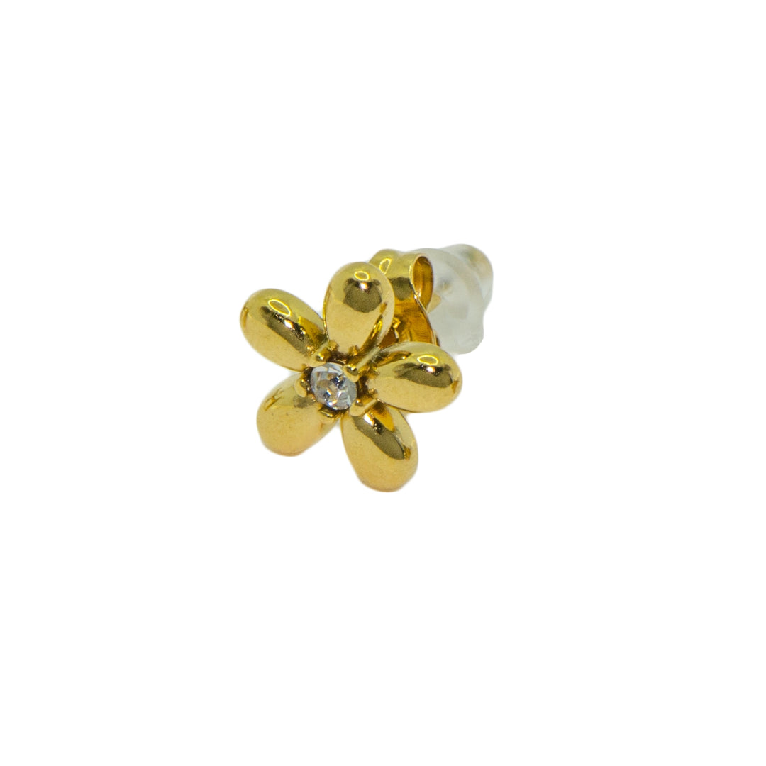 Goldfarbene, wasserfeste Ohrstecker mit Zirkonia und Blumenmotiv – elegant und zeitlos.