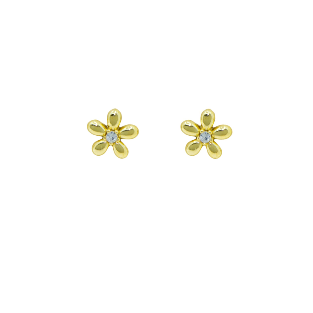 Goldfarbene, wasserfeste Ohrstecker mit Zirkonia und Blumenmotiv – elegant und zeitlos.