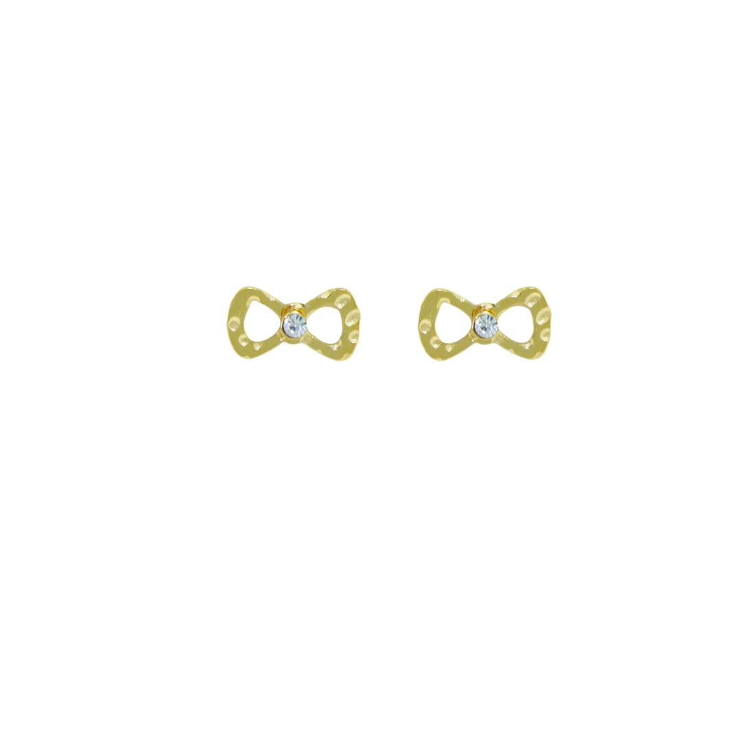 Goldfarbene, wasserfeste Ohrstecker mit Zirkonia und Schleifenmotiv – charmant und elegant.